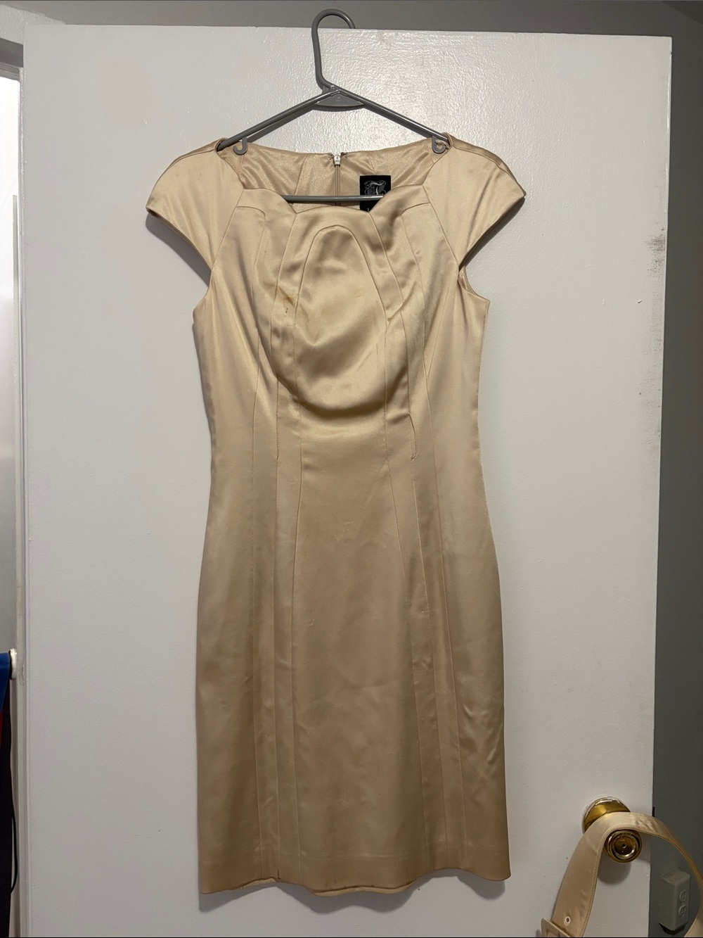 Jax Elegant Cream Cap-Sleeve Satin Sheath Dress